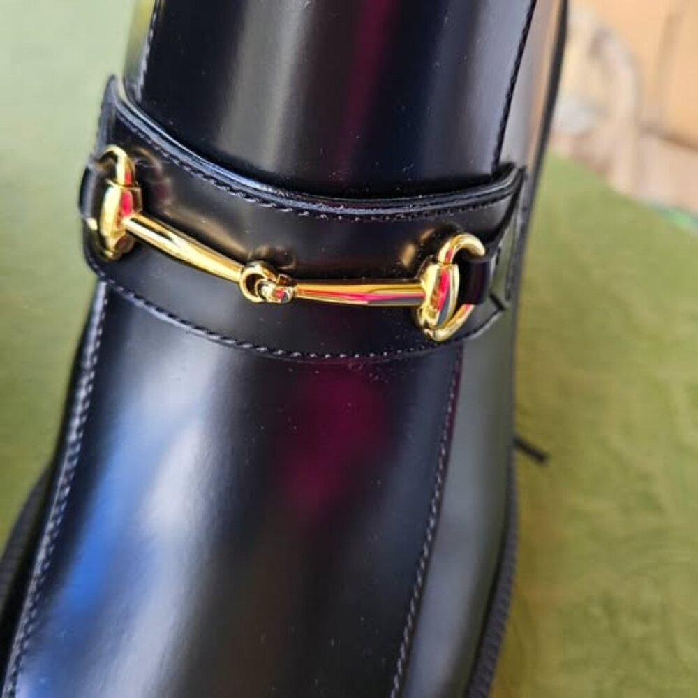 Gucci Horsebit Ankle Boots Black Leather Square Toe Lug Sole Size 36.5 / US 6.5 - Picture 6 of 14